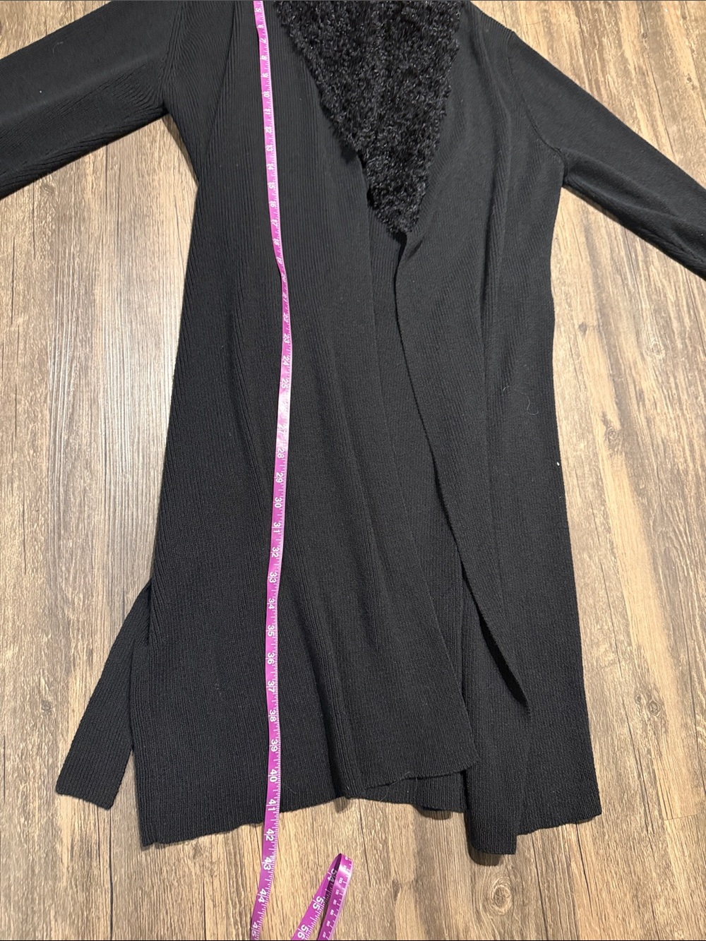 Max Studio: Black Faux Fur Collared Cardigan - Picture 8 of 8